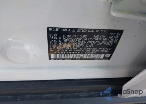 2025 Honda Hr-V 2Wd Lx из США, поврежденный, VIN 3CZRZ1H36SM743497